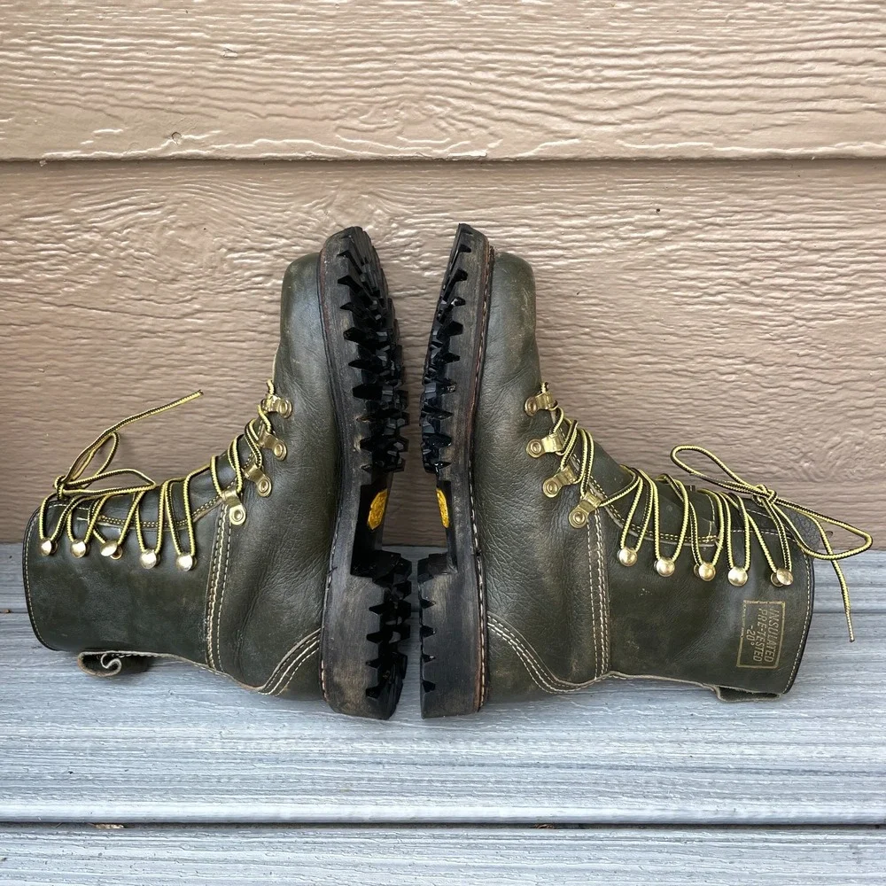 Herman Survivor Vintage 60s Boots Size 5 M/W Green Leather Logger  Vibram Soles
